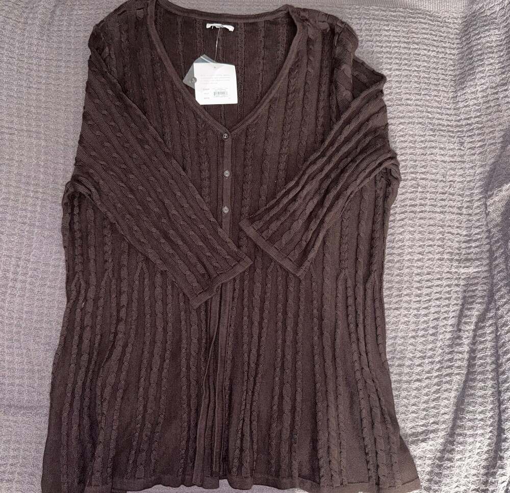 Croft & Barrow Brown Cable Knit V-Neck Button Front Cardigan Sweater 2X NWT